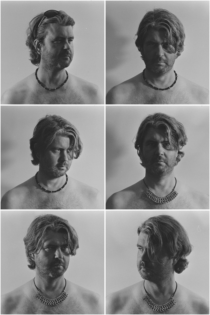 A series of 6 black and white self-portraits